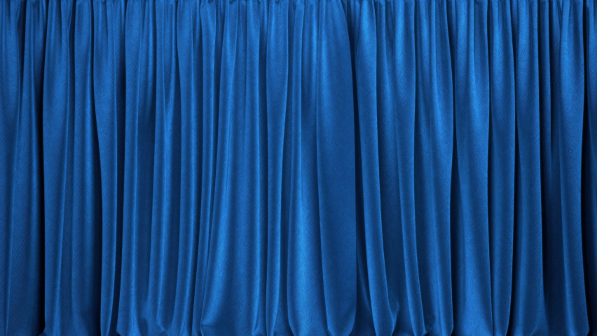 Realistic 3D animation of the blue heavy velvet stage or window curtain rendered in UHD, alpha matte is included Royalty-Free Stock Footage #1066774879