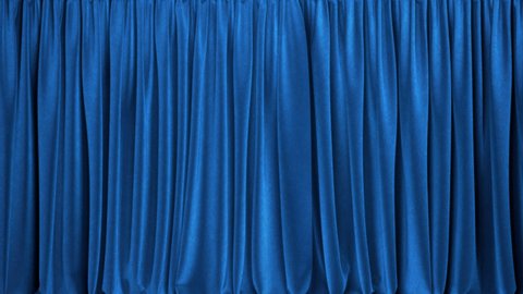 Realistic 3D animation of the blue heavy velvet stage or window curtain rendered in UHD, alpha matte is included
