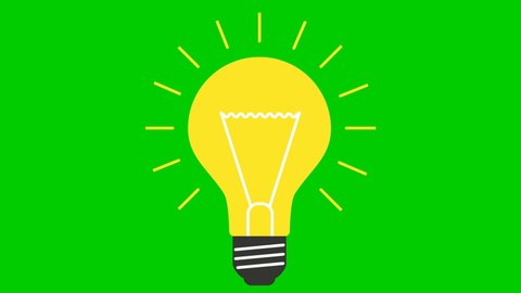 Animated symbol of yellow lightbulb. Concept of idea and creative. Looped video. Vector illustration isolated on green background.