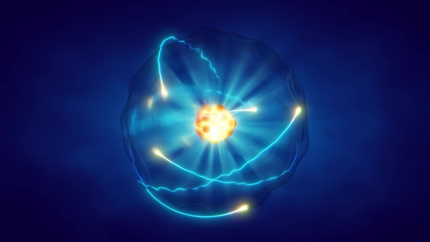 Single atom and its electron cloud. Quantum mechanics and atomic structure 3d animation render concept. Royalty-Free Stock Footage #1066782571