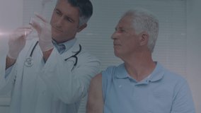 Animation of stock market graph during covid pandemic with doctor giving vaccination to man. healthcare and protection during coronavirus covid 19 pandemic, digitally generated video. - Powered by Shutterstock - Get 15% off with code: PIKWIZARD15