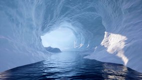 Traveling slowly through an ice cave and exiting the other side onto a beautiful ocean scene. - Powered by Shutterstock - Get 15% off with code: PIKWIZARD15