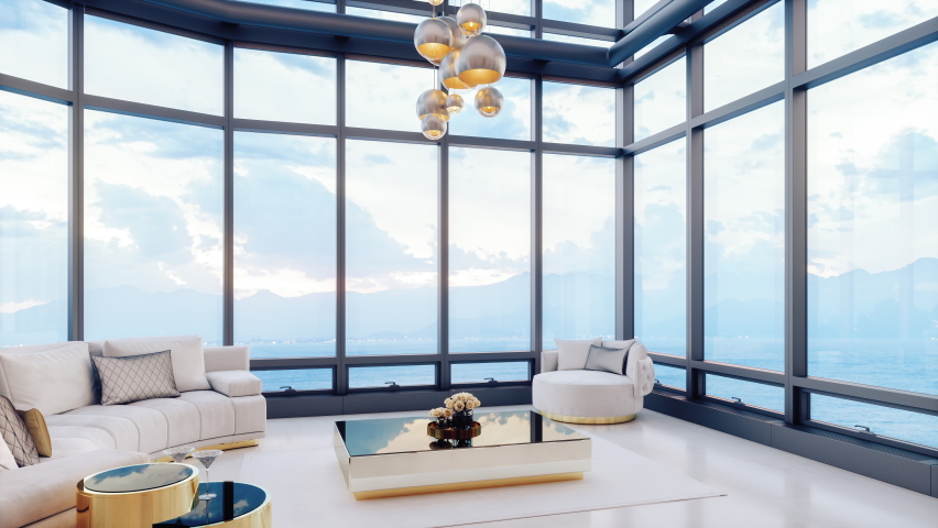 Luxury Loft Living Room Interior Royalty-Free Stock Footage #1066808416
