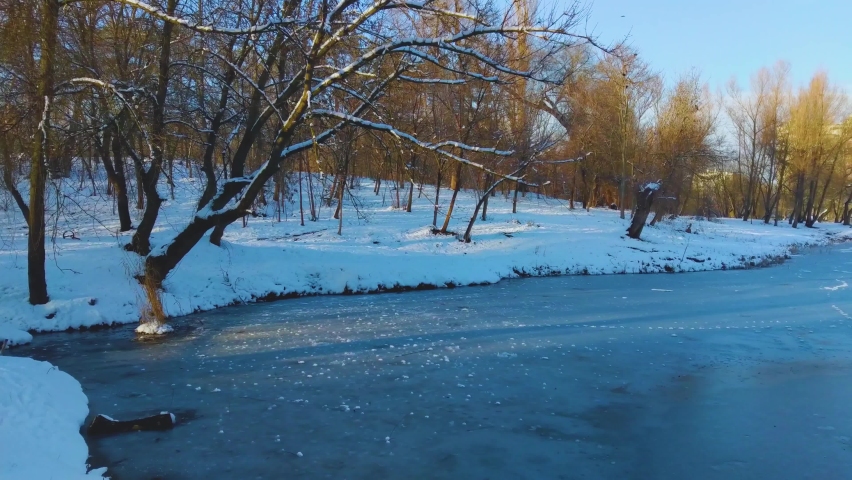 winter park with lake at sunny day