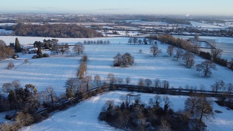 Aerial Snow Landscape Kenilworth Coventry Countryside In Winter