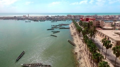 Aerial Footage The Saint Louis island of Senegal
