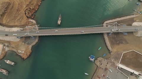 Drone shoot of Sur, where the ports and the crossing bridge for boats and cars
Sur is  located on Sultanate of Oman, 