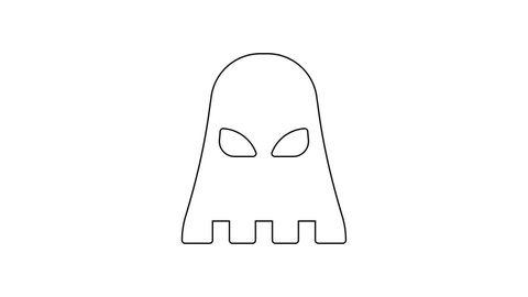Black line Executioner mask icon isolated on white background. Hangman, torturer, executor, tormentor, butcher, headsman icon. 4K Video motion graphic animation.