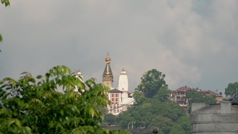 Top of Swayambhunath stupa seen from distance