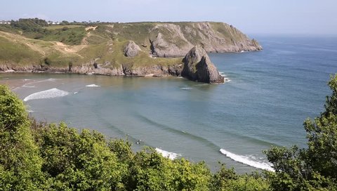 View of Three Cliffs Bay the Gower Peninsula Swansea Wales uk from the west