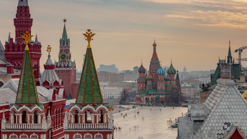 sunset sky moscow city famous red square rooftop panorama 4k timelapse russia