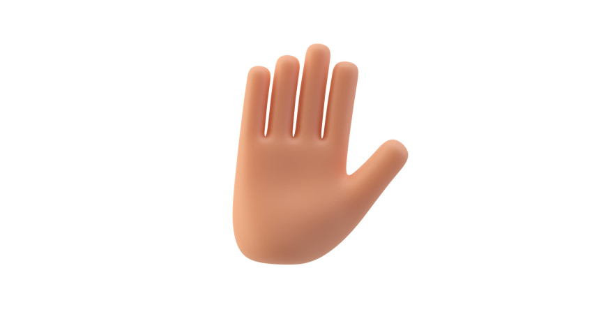 Waving hand animation. Hello Hi Goodbye Buy gesture. Emoticon sign. 3D cartoon emoji friendly funny style seamless looping 3D rendering video with alpha isolated on white. Royalty-Free Stock Footage #1066856176
