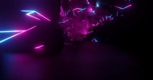 Retro Video Game Battle and Neon Sci-Fi Vintage Effect. Abstract shapes flyby with neon lights flying and chasing, active battle scene. Great for VJ, , Projections, Nightclubs, LED. 3D render, 4K loop