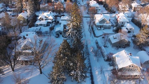 Aerial View of Saratoga Springs New York, Snowy Rooftops Neighborhood
