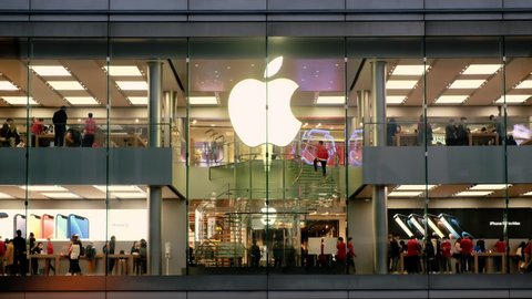 Hong Kong - February 6, 2021: Apple Store in Hong Kong. Apple store is located at the International Finance Center.