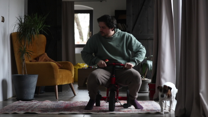 melancholy man sits on a children