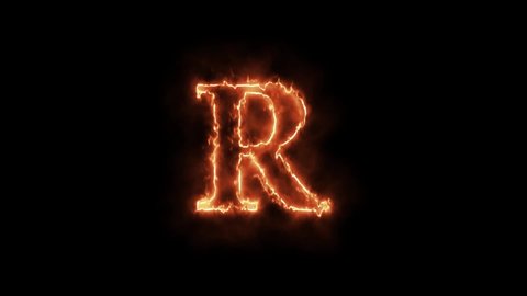 R  - Single Letter Alphabet R - Electric Fire lighting text animation on black background. Burning Letters - 3D Render