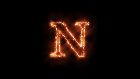N  - Single Letter Alphabet N - Electric Fire lighting text animation on black background. Burning Letters - 3D Render