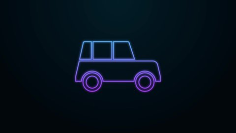 Glowing neon line Car icon isolated on black background. Front view. 4K Video motion graphic animation.