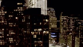 Night, Downtown Manhattan, New York City, NYC. Drone Aerial footage, Nighttime skyline. Downtown NYC. 