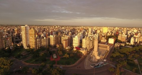 Aerial Rosario City sunrise buildings