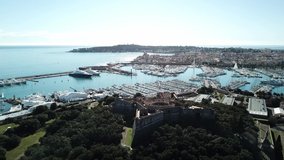 Aerial footage of Le Fort Carré in Antibes in the south of France