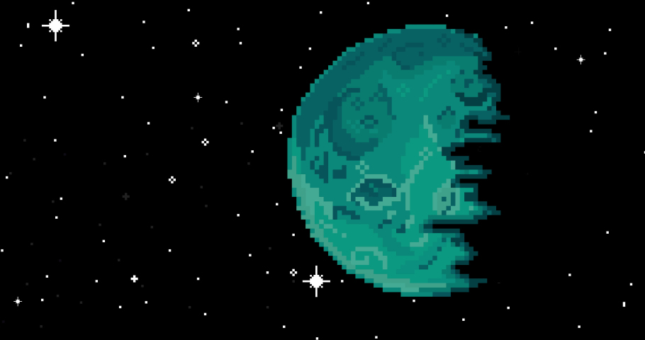 Pixel art space animation. Planet, stars, space. Pixel art 8 bit vector game retro Royalty-Free Stock Footage #1066911616