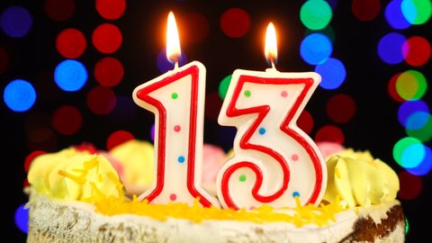 Number 13 Happy Birthday Cake Burning Stock Footage Video (100% Royalty 