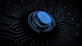 Fingerprint Scanning Identification System. Abstract animation of fingerprint icon in digital cyberspace - Powered by Shutterstock - Get 15% off with code: PIKWIZARD15