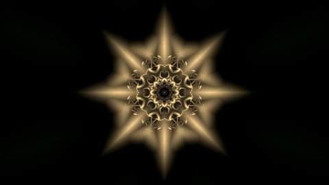 animation of an abstract star shape with a kaleidoscopic transformation into various shapes and patterns on a green background