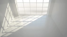Animation of two cardboard boxes falling on white floor with skylight in the background. global shipping and online shopping concept digitally generated video.