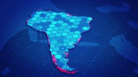 Digital hexagons in south america map. Technology digital map of cyber security or futuristic technology business concept. - Powered by Shutterstock - Get 15% off with code: PIKWIZARD15