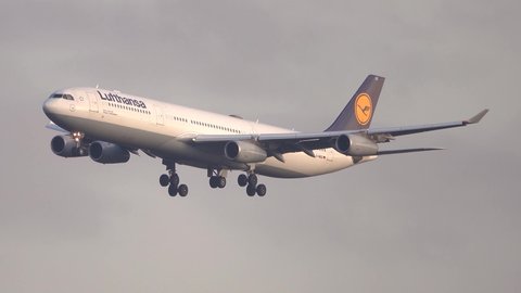 Germany, Frankfurt - 09. January 2021: An Airbus A340 airplane of Lufthansa at Frankfurt airport (FRA) in Germany.