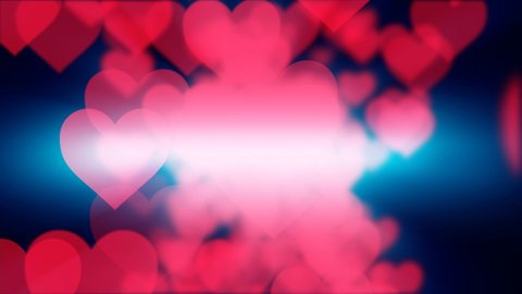 Saint Valentines Day or the Feast of Saint Valentine background animation with large red Love Hearts falling on the camera on the dark background. Shallow depth of field and seamless loop animation.