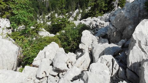 Aerial scene of karst rocks on the Velebit Mountain in Croatia