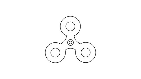 Black line Fidget spinner icon isolated on white background. Stress relieving toy. Trendy hand spinner. 4K Video motion graphic animation.