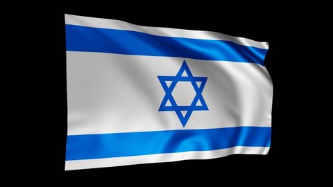 The flag of Israel animation,  Israeli 3D waving flag on black screen, national flag 4K animation background.