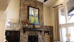 Beautiful wide shot of a the fireplace. Panning video of the luxury fireplace.