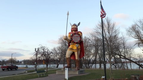 Alexandria, Minnesota, November 20th, 2020. Big Ole a statue sits in a park after being shown at the worlds fair in 1965 