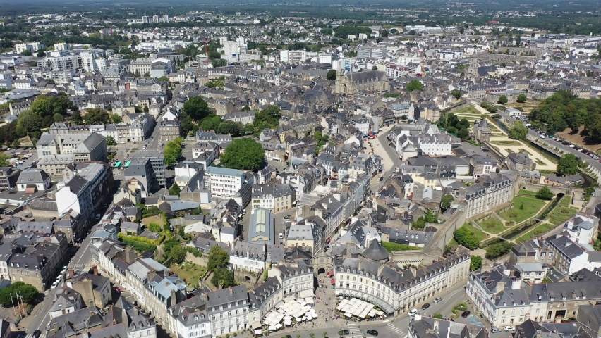 General aerial view of ancient Breton town of Vannes on sunny summer day, Morbihan, France. High quality 4k footage Royalty-Free Stock Footage #1066970161