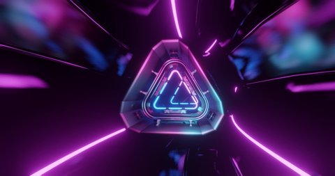 Fast Motion of Futuristic Tech ultraviolet and Blue Neon Rollercoaster Tunnel Loop. Perfect for VJ, projection , nightclub , party , LED, techno EDM music video display. 3D render, 4K loop
