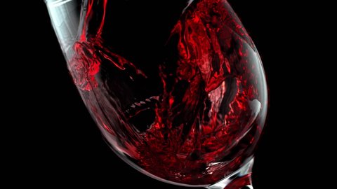 Filling a Wineglass with Red Wine on the Black Background in 1000fps (Phantom Flex)