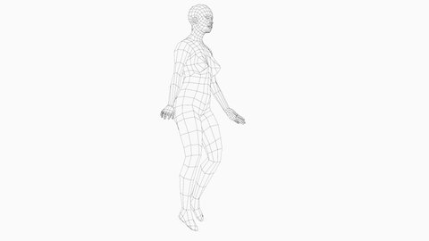 Wireframe walking woman, seamless loop animation. 3d rendering
