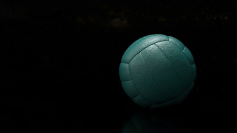3d design of retro volleyball balls on the dark background. Looped animation of rolling old style volley balls from leather on the universe and stars background.