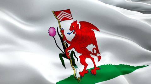 Cardiff City waving flag. National 3d Cardiff flag waving. Sign of Cardiff Wales City seamless loop animation. Wales flag HD resolution Background. Cardiff flag Closeup 1080p Full HD video for present