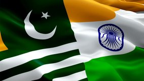 Kashmir and India Flag Wave Loop waving in wind. Realistic Kashmir vs Indian Flag background. India Flag Looping Closeup Video sign waving. Kashmir and Indian cricket live match Slow Motion video loop