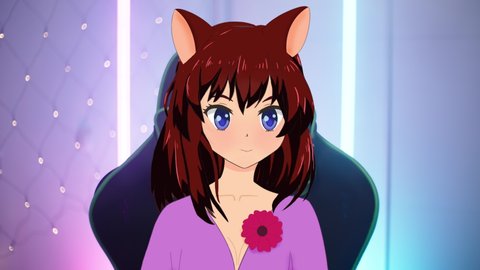 Cute character vtuber streamer play games from real-life room cyberspace 4K