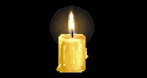Seamless animation of candle. Pixel fire flames. Old school computer graphic style. Video Game Pixel art 8 bit vector loop