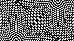 Black and white monochrome optical illusion with geometric pattern, surreal hypnotic seamless looping motion background, psychedelic trendy decorative unreal illusory delusion 3d render animation.