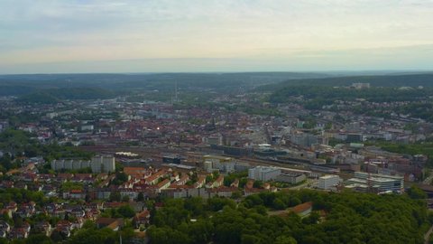 Aerial view around the city Saarbruecken in Germany on a sunny spring day
